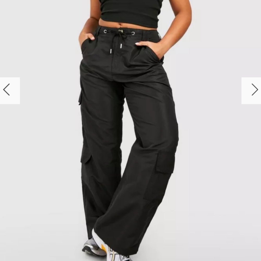 New/ Unworn Black Straight Leg Cargo Pants with Drawstring
